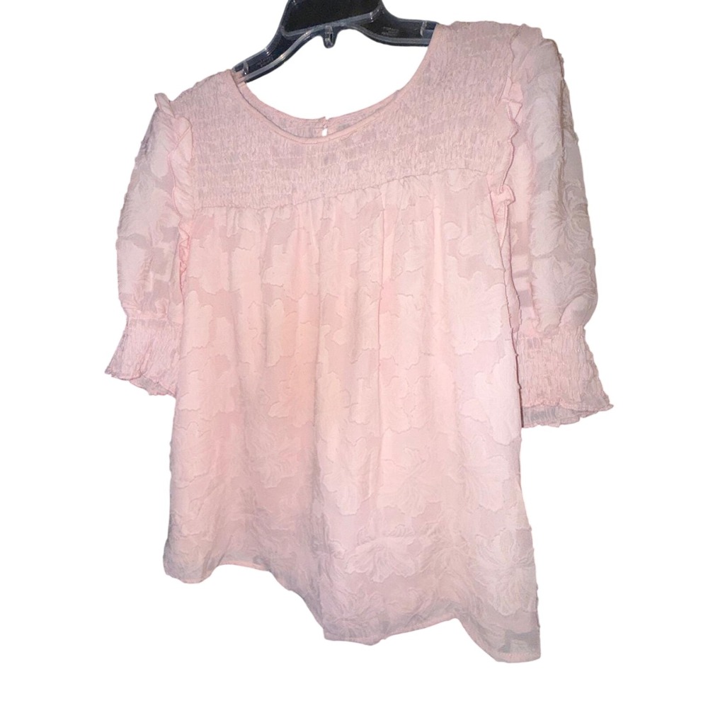 Women's Blouse Lot Size Large Maison d'Amélie Satin + Dokotoo Pink Ruffle Top - Picture 4 of 9
